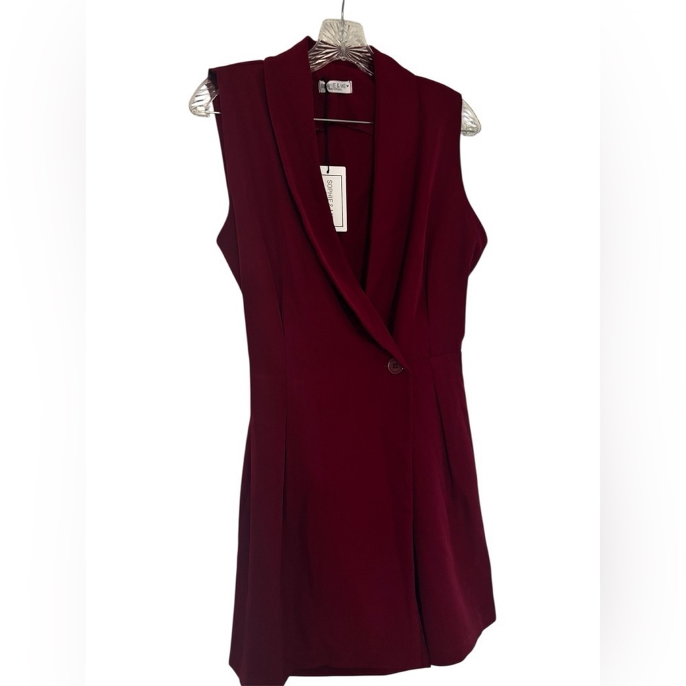 Burgundy Sleeveless Blazer Romper